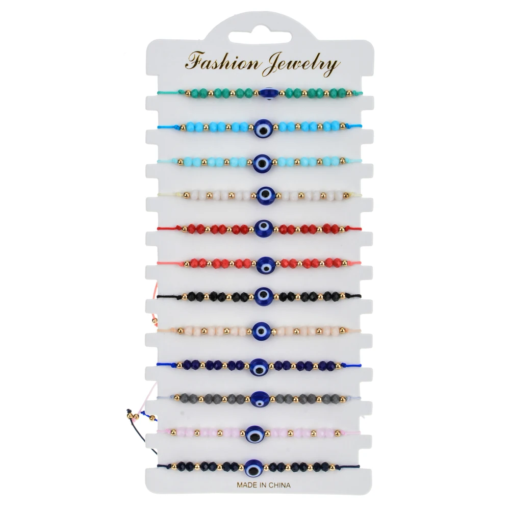 12pcs New In Lucky Turkey Blue Evil Eye Bracelet For Women Men Handmade Woven Rope Chain Bracelets Girl Birthday Party Jewelry