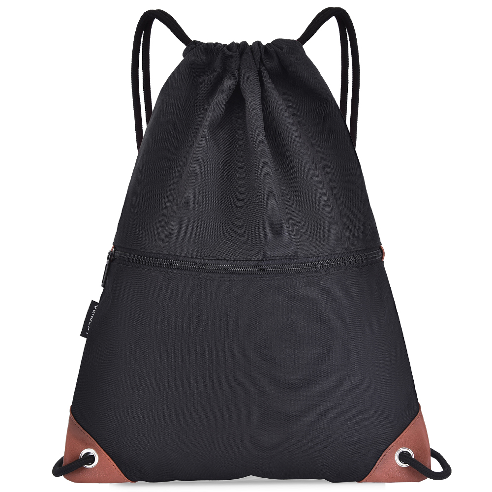Gym Sack Drawstring Backpack Water-resistant Drawstring Bucket Bag with Zipper Pockets Light Sack for Adults and Teenagers Kids