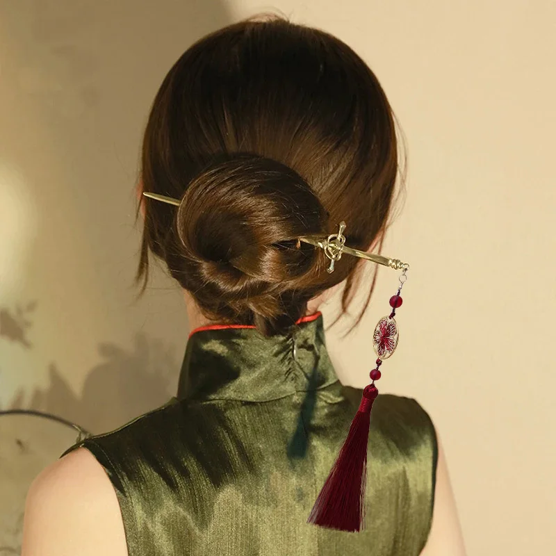 New Punk Metal Sword Tassel Pendant Hairpin Chinese Simple Hair Sticks For Women Trendy DIY Hairstyle Design Tools Accessories