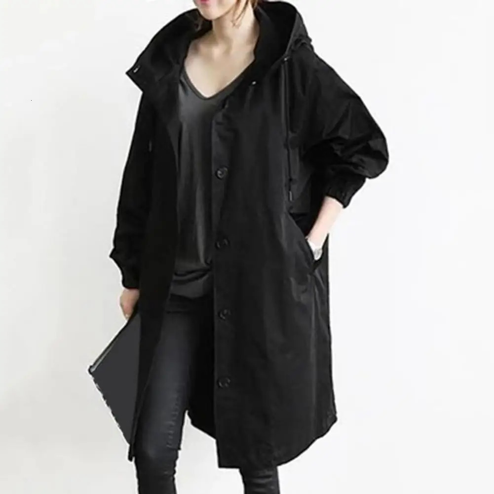 Womens trench coat elegant double chest womens coat lightweight windproof solid color womens medium length jacket 241031