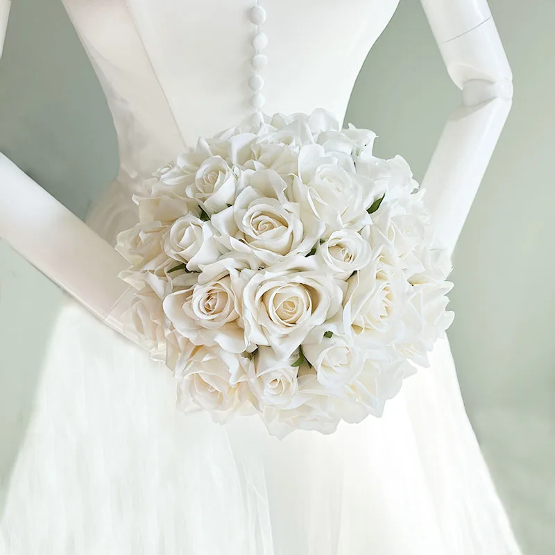 Bride Bouquet 2025 Wedding Accessories White Ivory Roses Silk new Flowers Artificial Groom Buttonhole Bridesmaids Mariage Bridal Bouquets