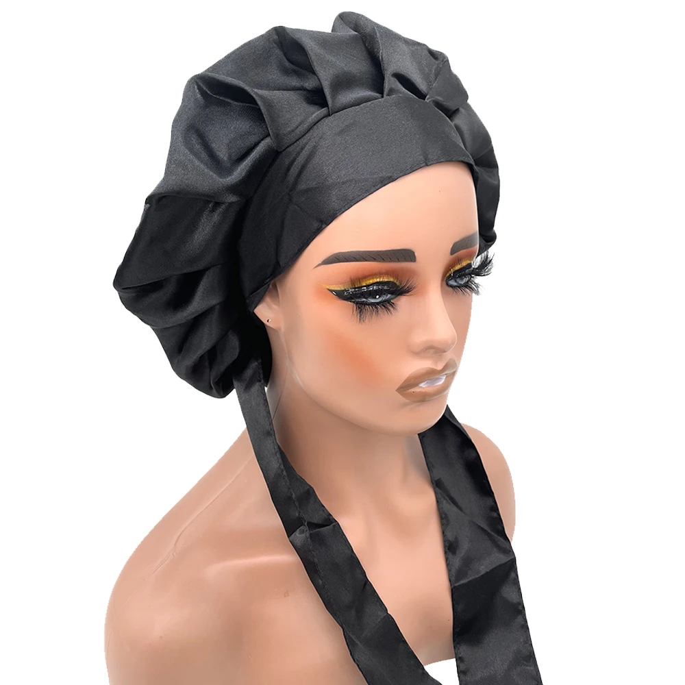 Satin Tie Bonnet for Women Double Layer Satin Bonnet With Tie Edge Scarf Wrap Bonnet Silk Sleep Cap Hair Bonnet for Curly Hair