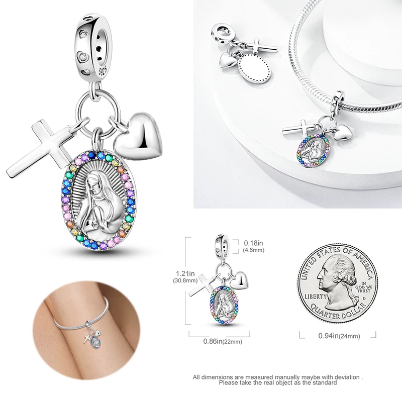 Devil's Eye Palm Charm Cross Amulet Charms Pendant Beads Fit Original Bracelet 925 Sterling Silver Jewelry DIY Making