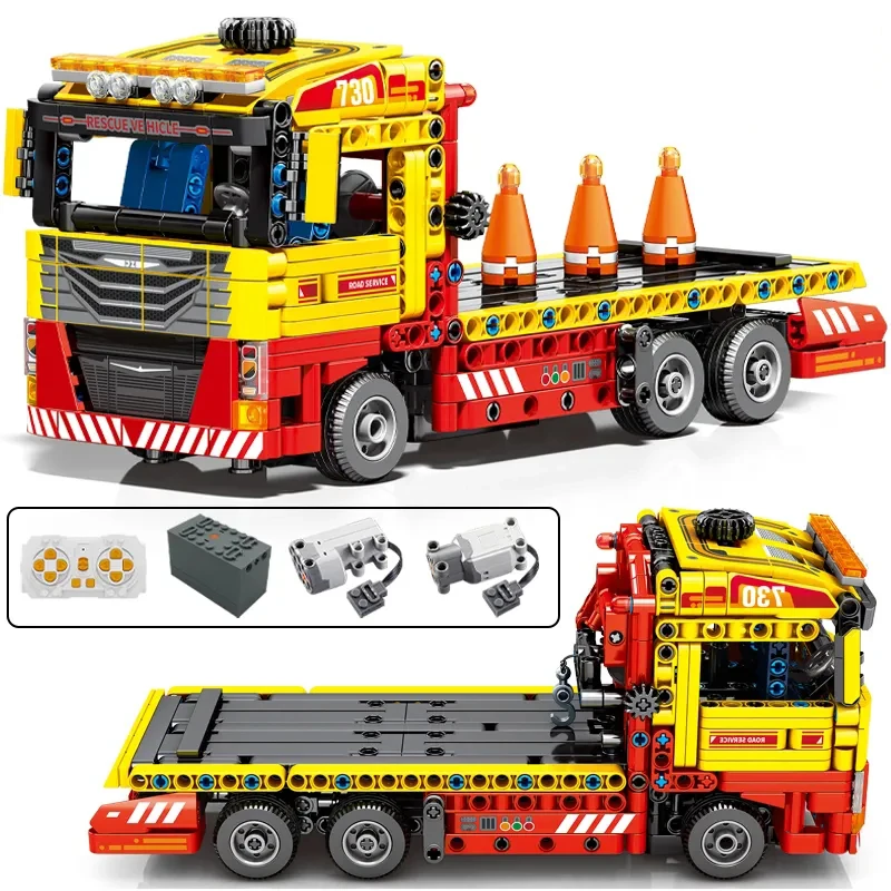 Technical City Flatbed Truck Building Blocks Remote Control Electric RC Car Urban Road Rescue Vehicle Bricks Model Toys For Boys