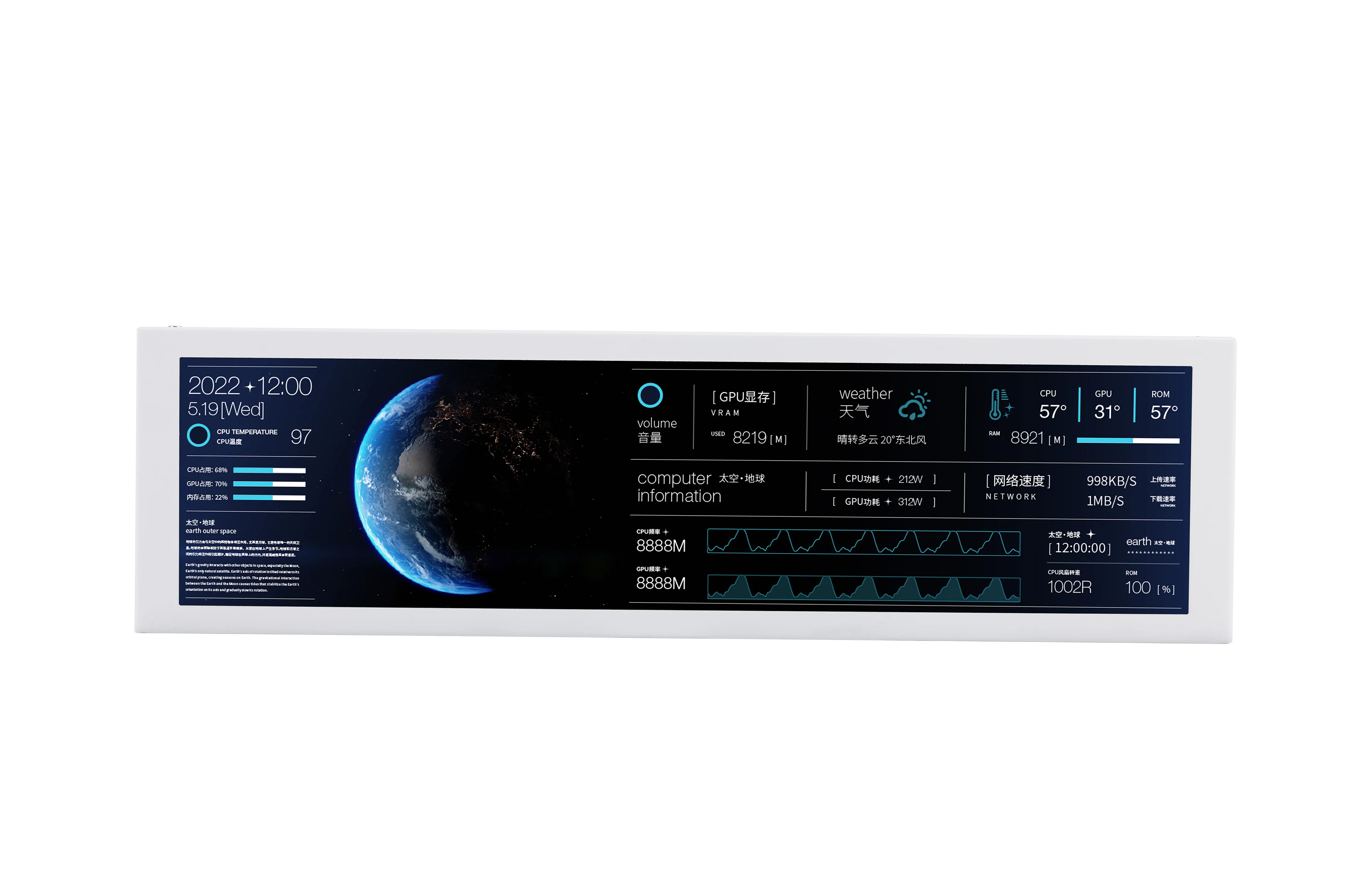 2023 NEW Turing 8.8 inch IPS TYPEC Secondary Screen Case CPU GPU RAM Computer Monitoring USB Display Chassis Smart AIDA Free