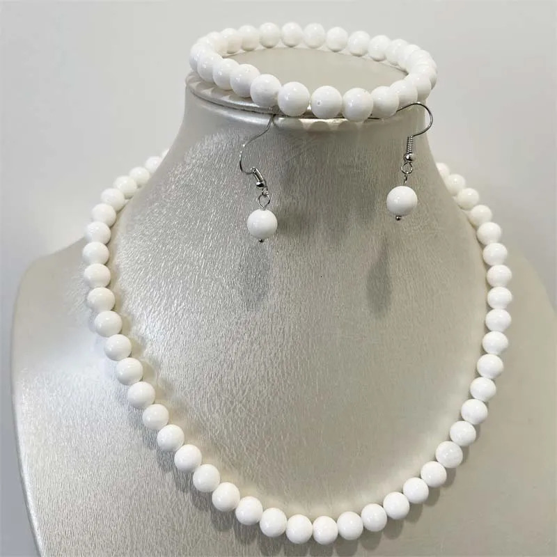 8MM white Tridacna pearl shell natural stone jewelry set bead necklace trend simple n party 241031