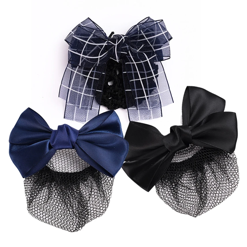 New Women Hair Net Bun Cover Snood Hairgrips Ballet Dancing Hairnet Beautiful Bow Hair Net Office Waiter Styling Scrunchie Pack