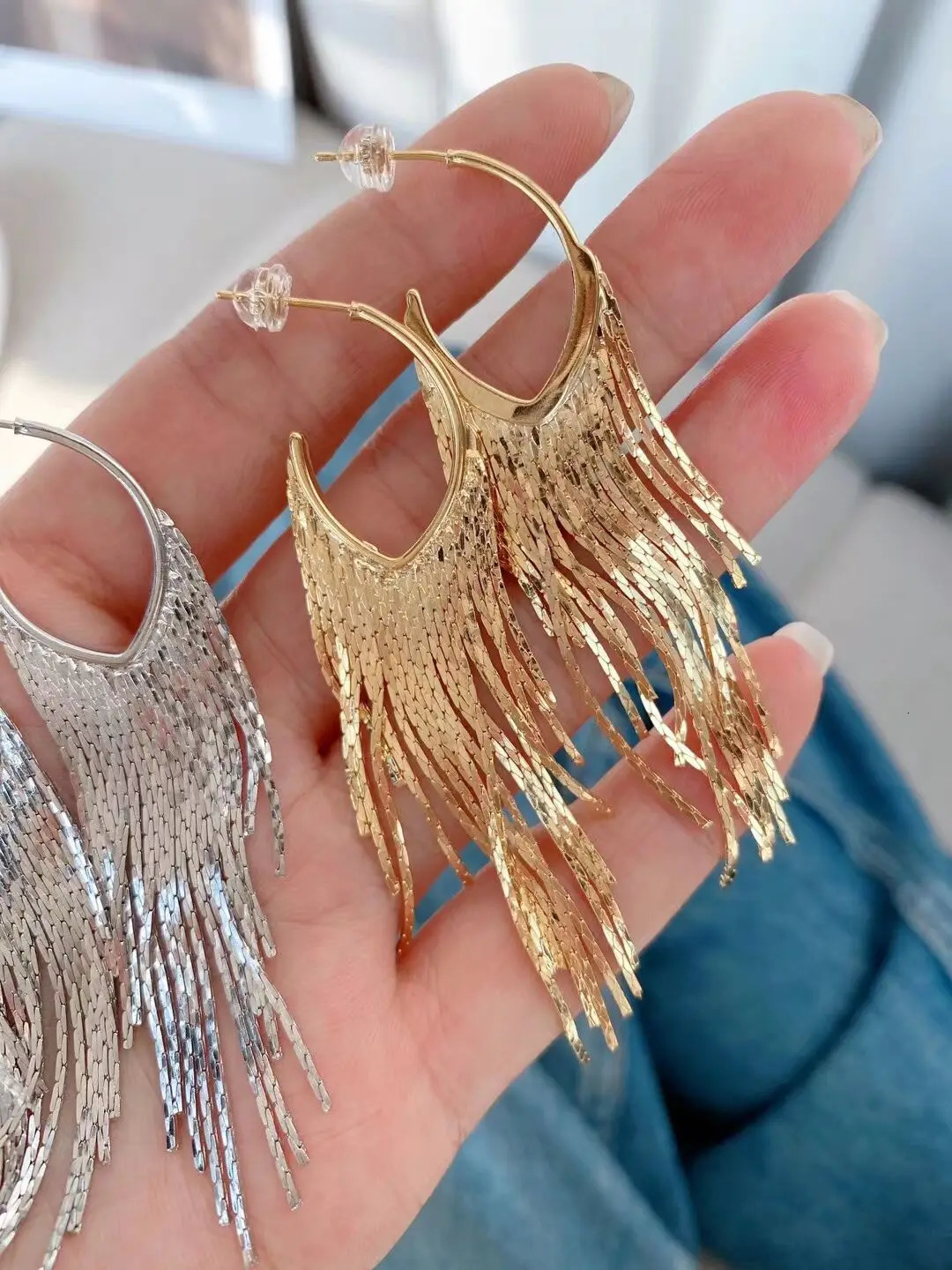 3 pairs fashionable and elegant gold and silver tassel earrings fashionable brass jewelry feminine charm Christmas gift 241031