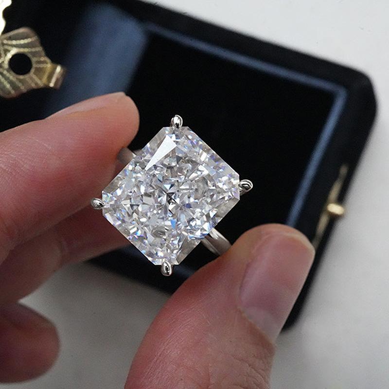Choucong Brand 10CT Large White Moissanite Diamond Elegant Luxury Jewelry Solitaire Real 100% 925 Sterling Silver Radiant Cut Party Women Wedding Band
