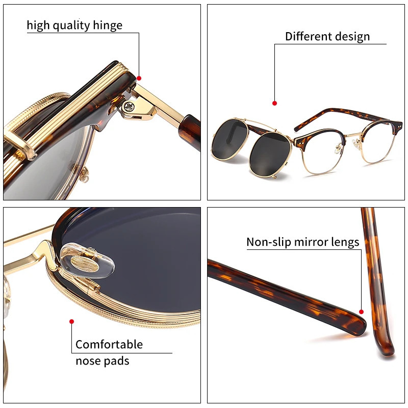 GCV double-layer detachable lens sunglasses blue light glasses acetate gothic retro steampunk polarized mens and womens sunglasses 241031