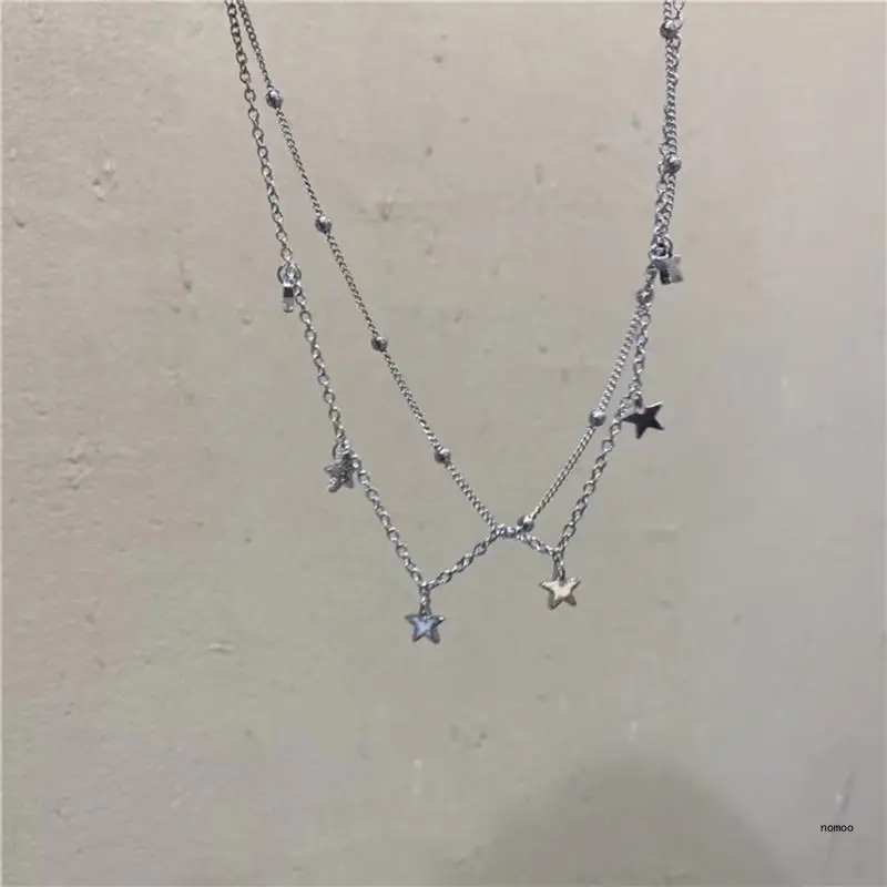 Star-Shaped Beads Link Chain Necklace Fashionable Neck Jewelry Y2K Necklace