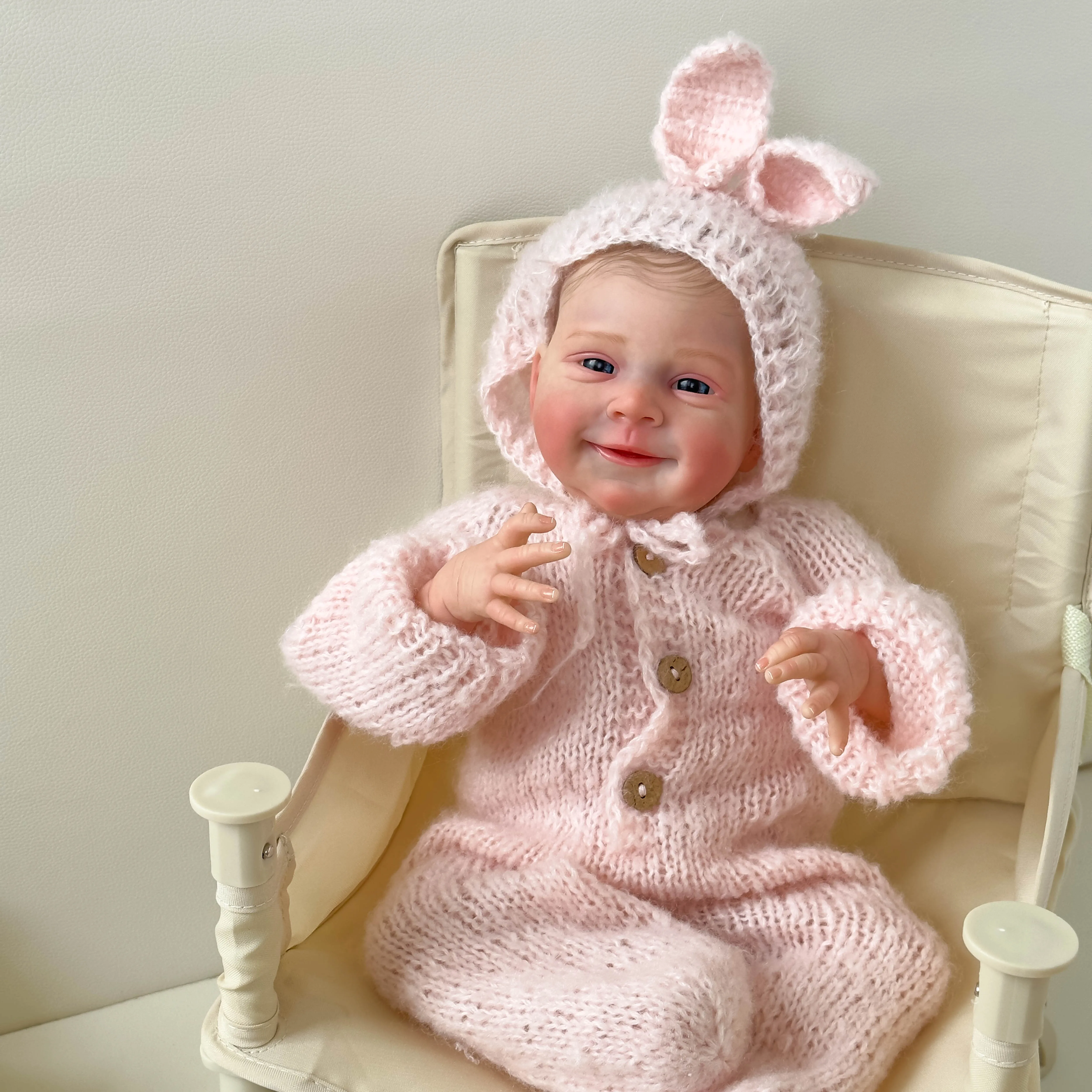 NPK 19inch Sebastia Reborn Baby Doll Already Painted Finished Awake Newborn Baby Size 3D Skin Visible Veins Collectible Art Doll