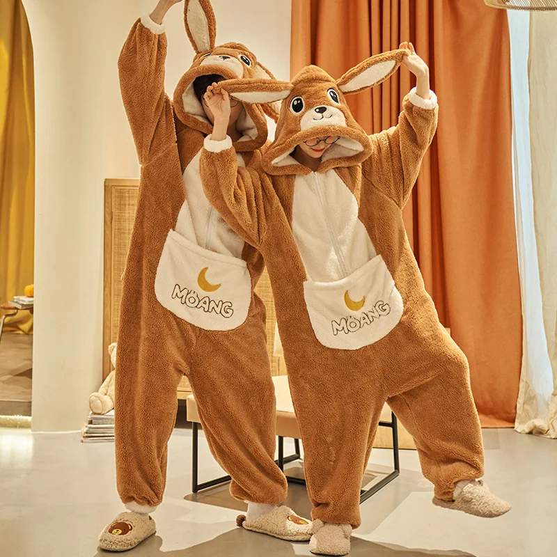 Dinosaur Pajamas Flannel Women Anime Onesie Adults Animal Overalls Thicken Homewear Men Warm Winter Sleepwear Fleece Jumpsuit