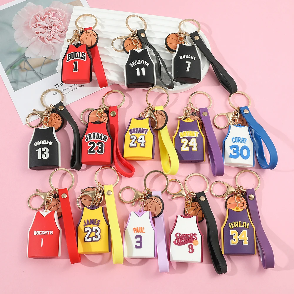 Basketball Memorial Keychain Silicone Pendant Keyring Basketball Stars Jerseys Fan Lover Creative Jewelry Accessories Gift