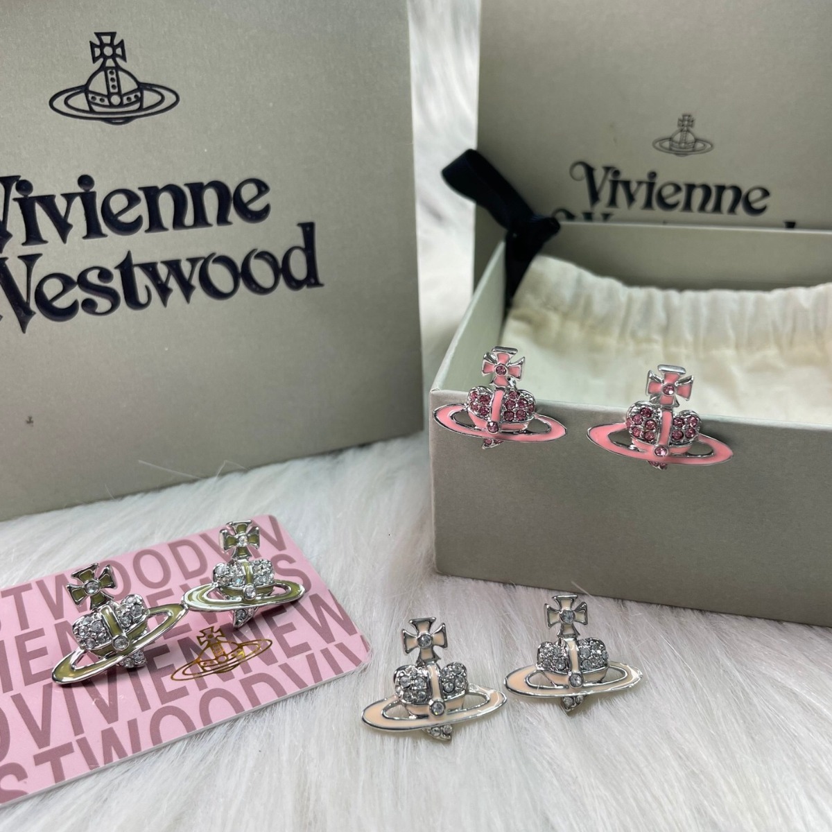 Designer Vivviennes Westwood Neclace Jewelry Empress Dowager Cixi Full Diamond Dropping Glue Love Saturn Earrings Female Personalized Enamel Heart Cross Earring