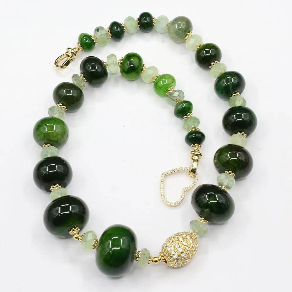 Guai Jewelry Natural Green Prehnite Jade Polishing Raw Agate Smooth Rondelle CZ Bead Necklace Bracelet Earring Set 241031