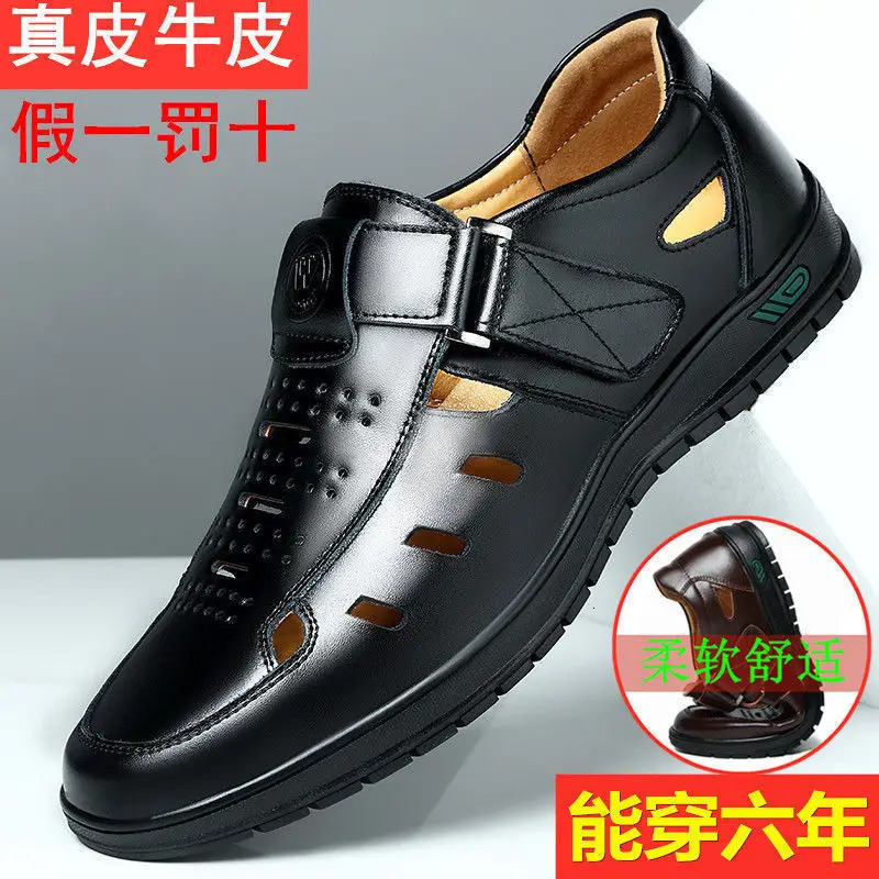 Men Genuine Leather Sandals Summer Breathable Casual Shoes for Man on Clogs Outdoor Non Slip Hand Made Sandalias 9c3c3