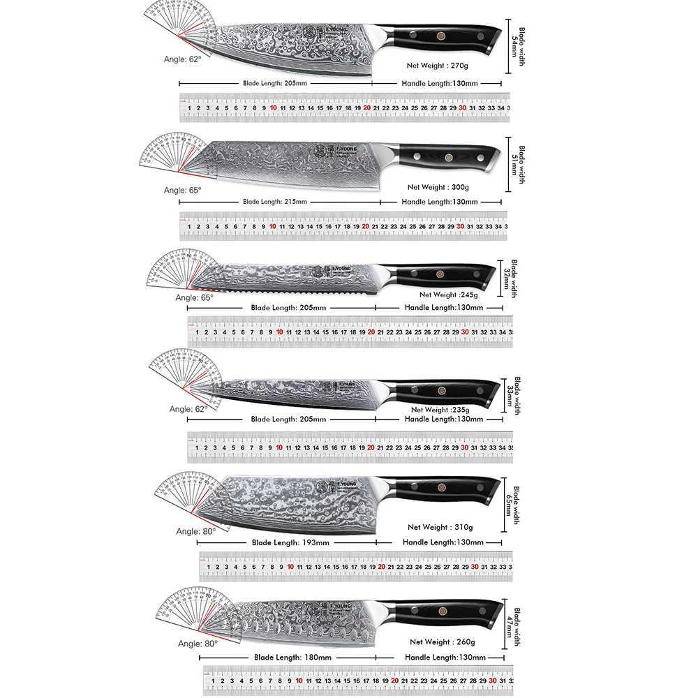 F. Young Professional Kitchen Knife Damascus Steel Japanese Chef Knife Slicer Sashimi Practical Fruit Cooking Kitchen Utensils X241102