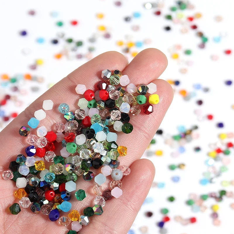 200pcs/Lot Mixed Color 4mm Bicone Beads for Jewelry Making Faceted Glass Beads Shiny Crystal Beads Loose Beads DIY Bracelet