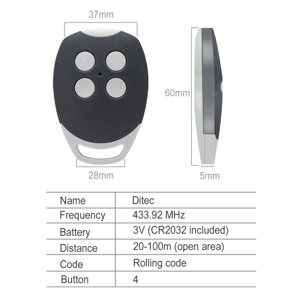 Ditec GOL4 Gate Door Remote Control Compatible With BIXLS2 BIXLP2 BIXLG4 433.92MHz Rolling Code Garage Door Opener