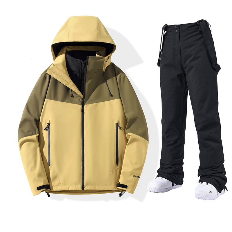 Men Windproof Thermal Snowboard Jacket + Pants Male Ski Bib Suit And Snowboarding Winter Snow Clothes