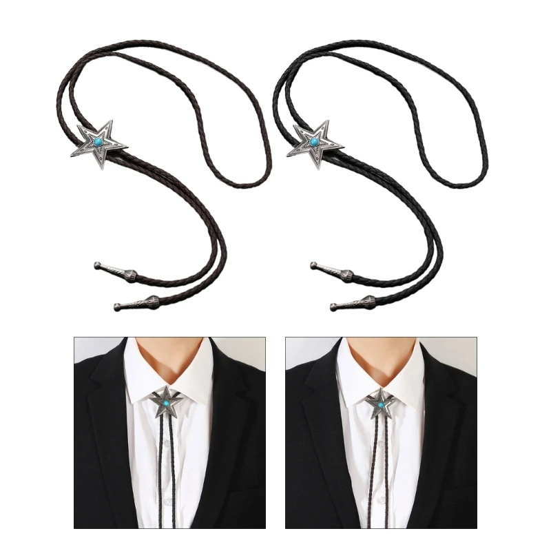 Elegant Black Bolo Tie with Star Pendant Cowboy Star Necktie Western Necklace Cool Bola-Tie Western Cowboy Costume Wholesale