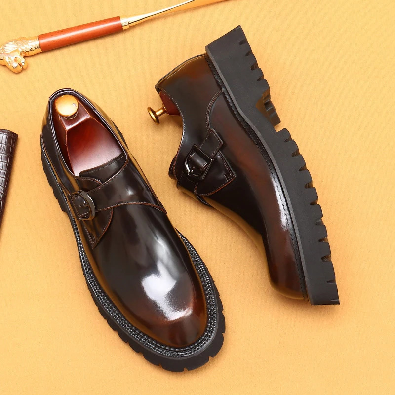 British casual leather shoes genuine leather formal business mens shoes thick shoes Oxford shoes patented leather derby shoes 241031