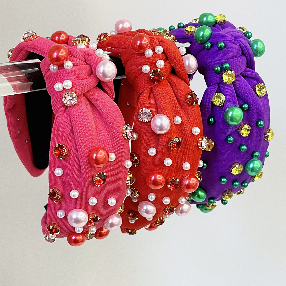 Mardi Gras Pink Pearl Rhinestone Knot Hairband Headband Adult Hair Accessories Hair Jewley