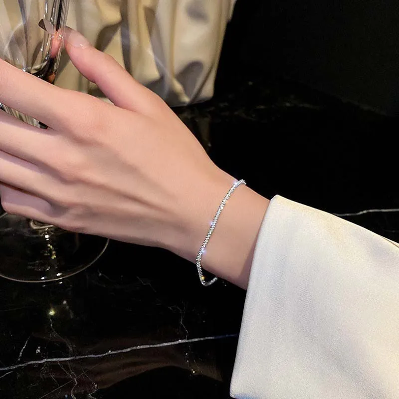 2023 New Silver Colour Sparkling Gypsophila Bracelet for Women Exquisite Simple Adjustable Chain Bracelet Wedding Jewelry Party