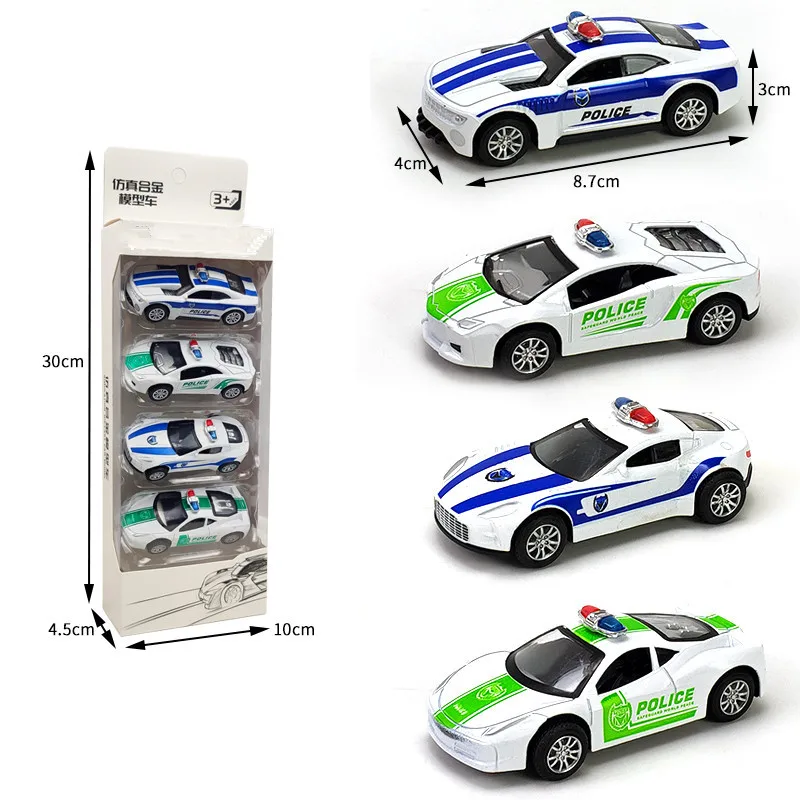 4Pcs Set Todder Car Toy Multi-Style Police School Bus Taxiing Alloy Mini Car Model Kids Pocket Small Durable Car Toys for Kids