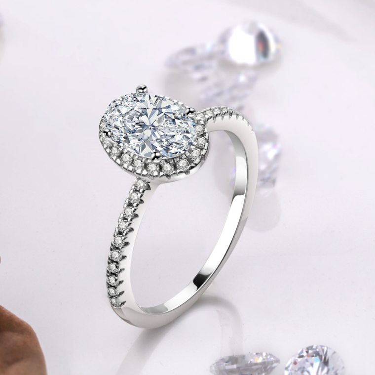 S925 Sterling Silver Wedding Rings Luxury Jewelry Oval Cut Lab White Moissanite Diamond Gemstones Elegant Party Women Fashion Accessories Engagement B