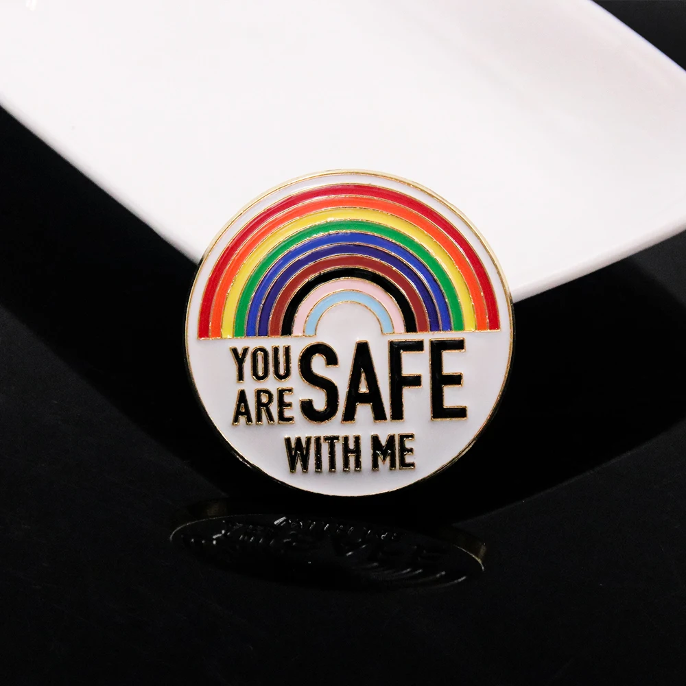 You Are Safe With Me Enamel Pins Rainbow LGBTQ Pride Lover Badge Brooch For Backpack Hat Lapel Jewelry Accessories