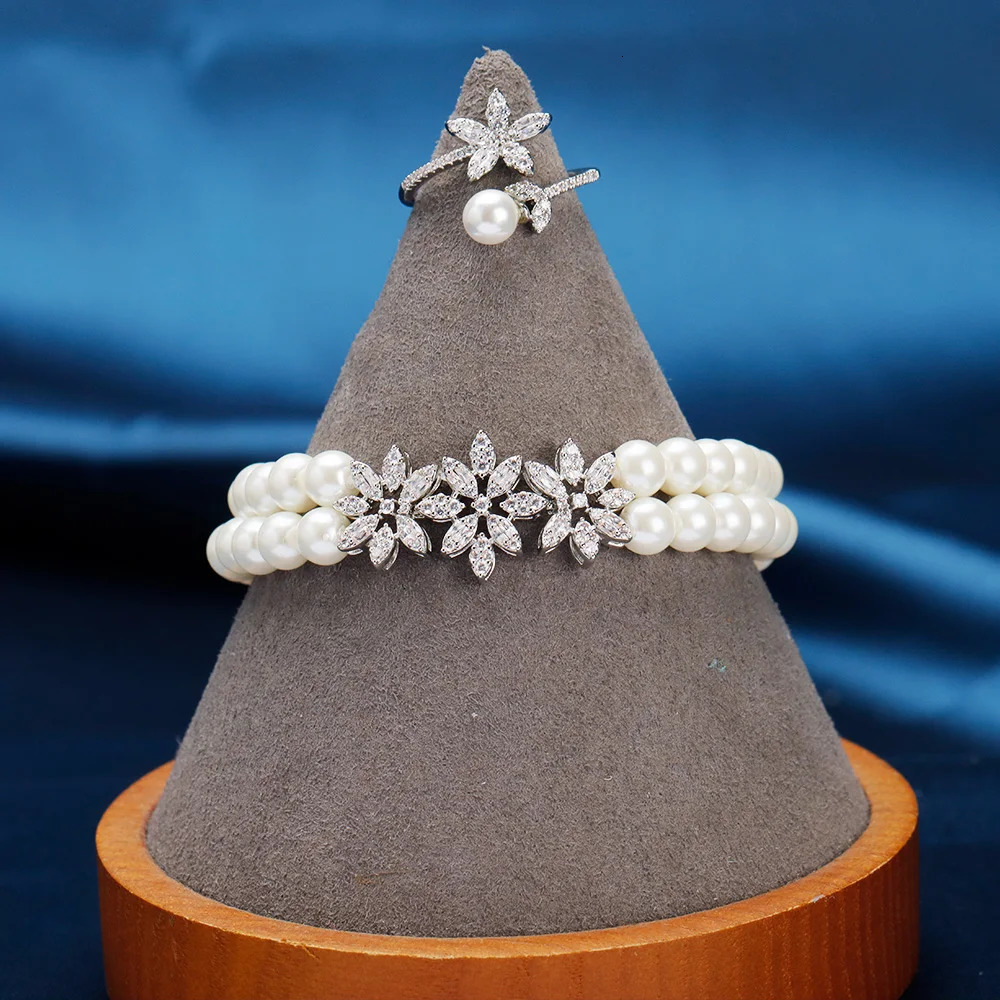 JEWEL Bridal Pearl Zircon Jewelry White Double Layer Suitable for Women Korean Temperature Short Neck Earring Necklace Set 241031