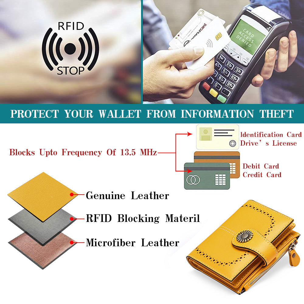 SENDEFN Small Womens Wallet Luxury Leather Bifold Card Holder RFID Blocking Zipper Coin Pocket 16 Card Slots Short Style 5215