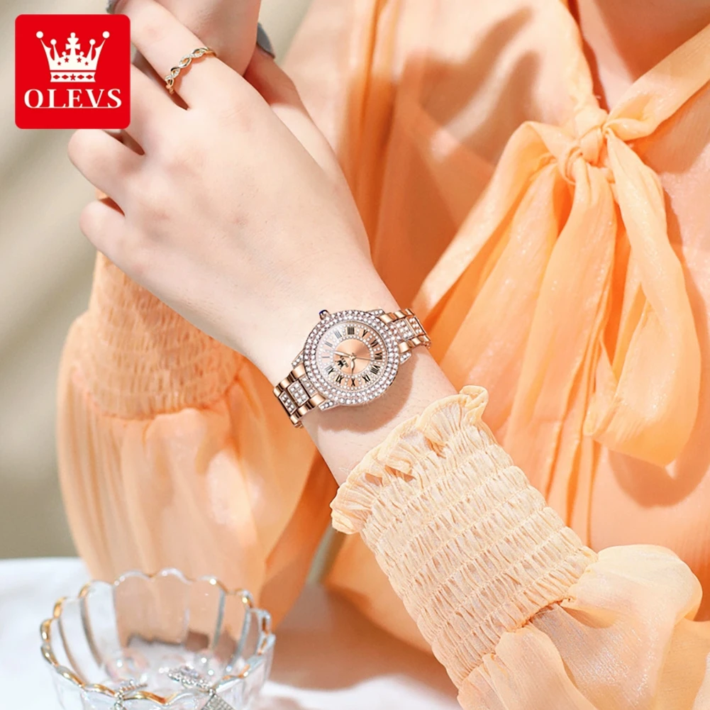 OLEVS 2023 New Rose Gold Watch Women Watches Ladies Creative Steel Women's Bracelet Full Diamond Watches Womens Relogio Feminino