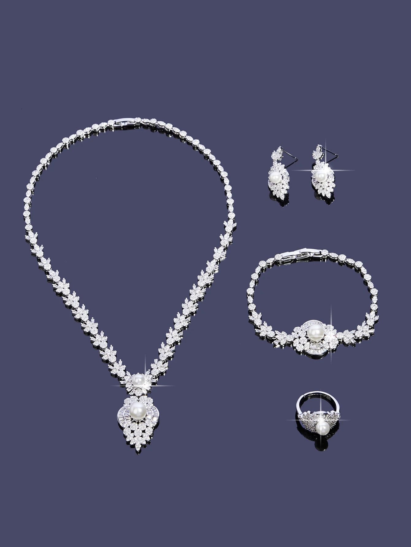 cubic zirconia pearl jewelry set suitable for Dubai women brides wedding dresses engagement and high-quality jewelry 241031