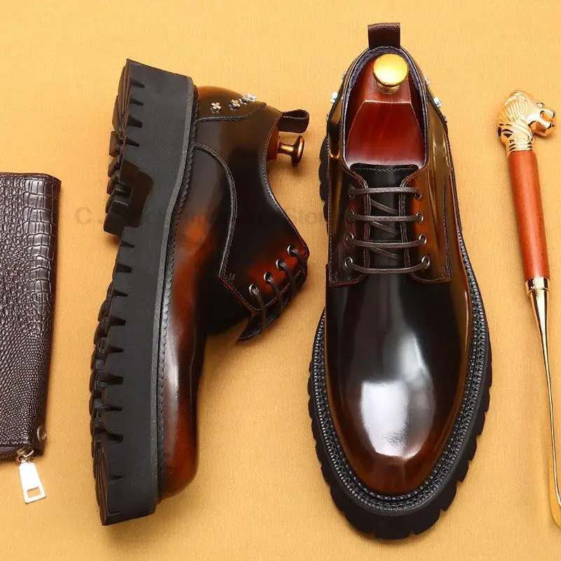 HKDQ Mens Oxford Genuine Leather Mens Wedding Party Dress Mens Round Head Lace Office Set Official Derby Shoes 241031