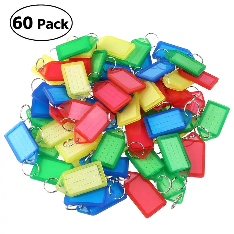 60pcs Multi-Color Fobs Plastic Tags Labels With Interior Accessories Key Rings (Random Color)