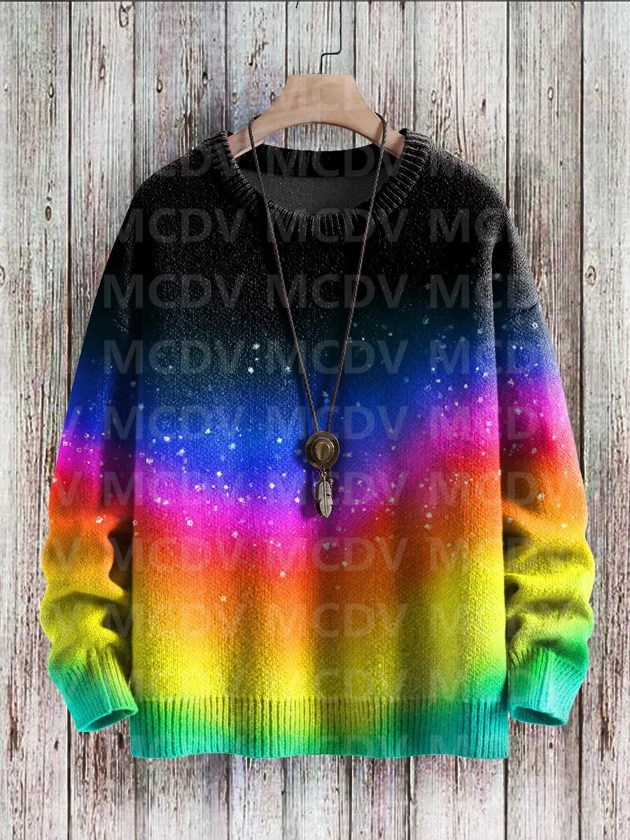 Unisex Rainbow Gradient Art Knit Casual Printed Sweatshirt Women For Men Sweater