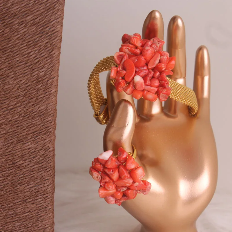 4ujewelry African Wedding Coral Beaded Fine Jewelry Set For Women High Quality 2023