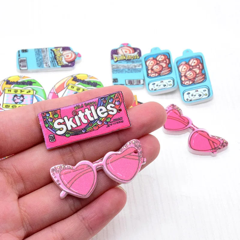 10pcs Acrylic Pink Sunglasses Pets Toys Game Charms Funny Bubble Gum Snack Pendant For Earring Keychain Diy Jewelry Make
