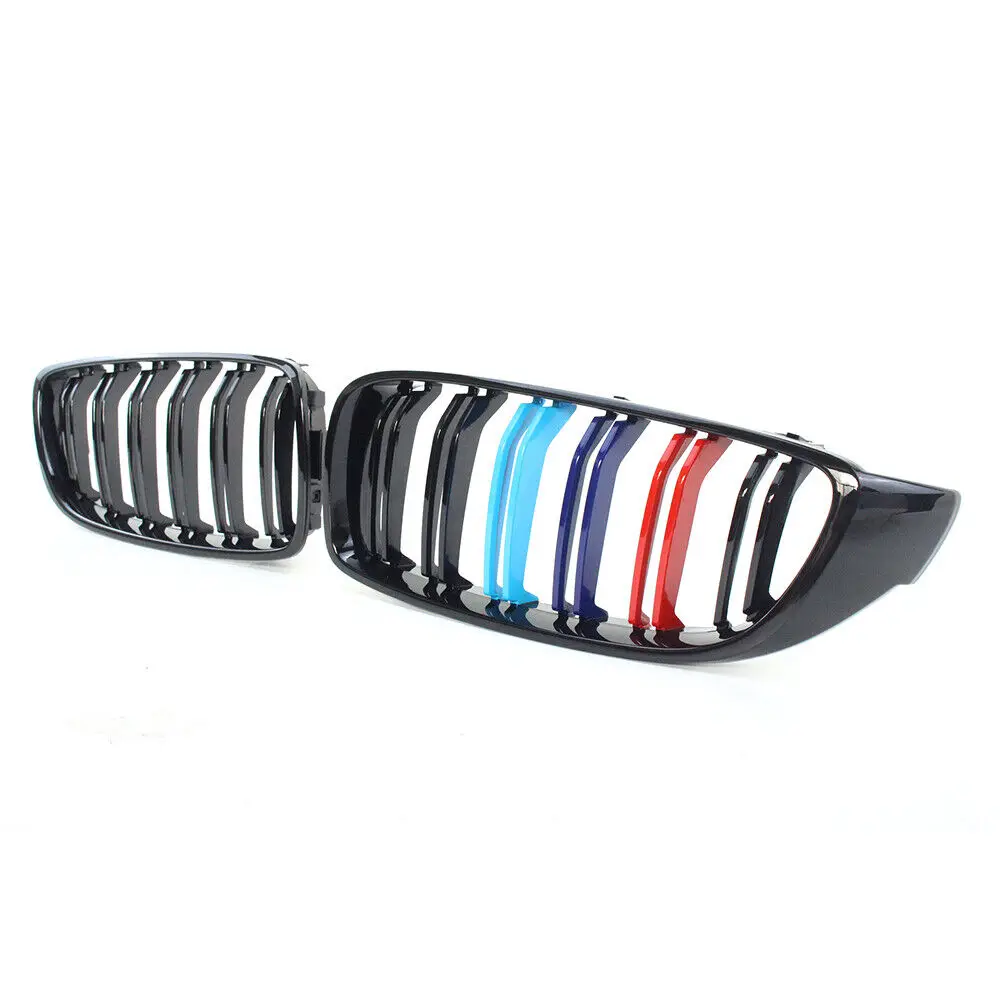 M4 Style Front Bumper Grille Racing Grill For BMW 4 Series F32 F33 F36 M3 F80 M4 F82 13-19 Dual-Slat Glossy Black Accessories
