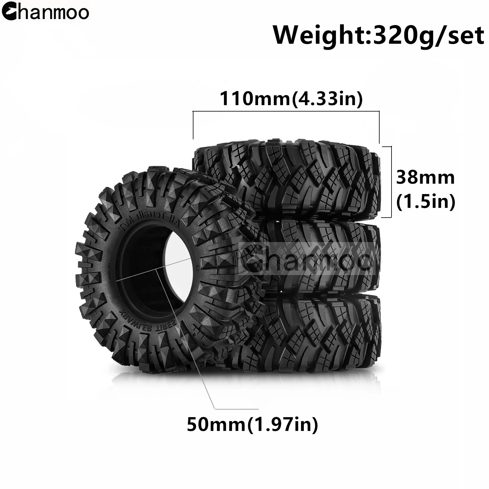 Chanmoo 1.9 Rubber Tires 110mm Wheel Tyres for 1/10 RC Crawler Car Axial SCX10 II III 90046 Traxxas TRX4 4WD D90 Redcat Gen8