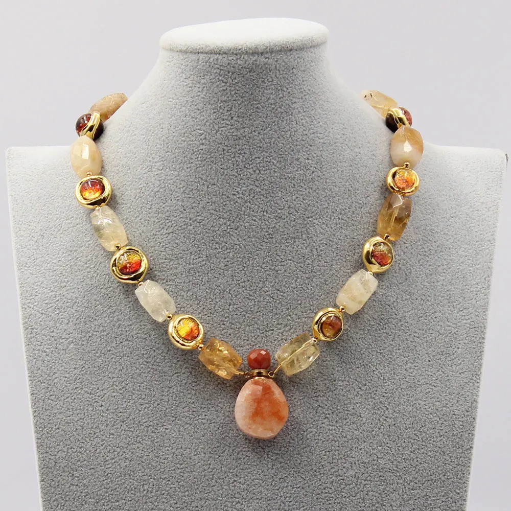 GG Natural Yellow Citric Acid Amber Moss Glass Necklace Scales Chromic Acid Quartz Pendant Bracelet Earring Set 241031