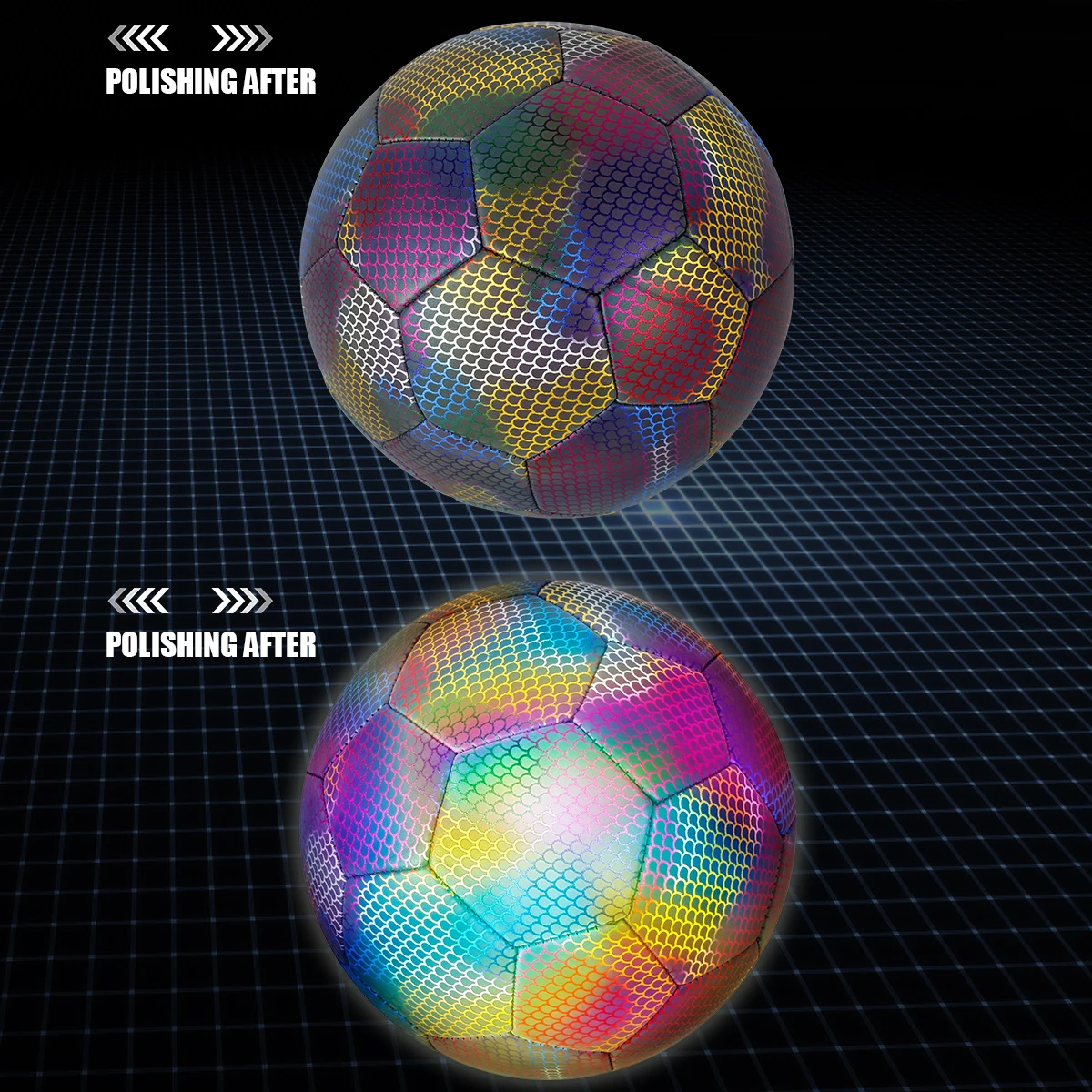 Reflective Football Holographic Luminous Soccer Ball Night Outdoor Sports Glowing Standard Soccer Size 5 for Kids Adult Training