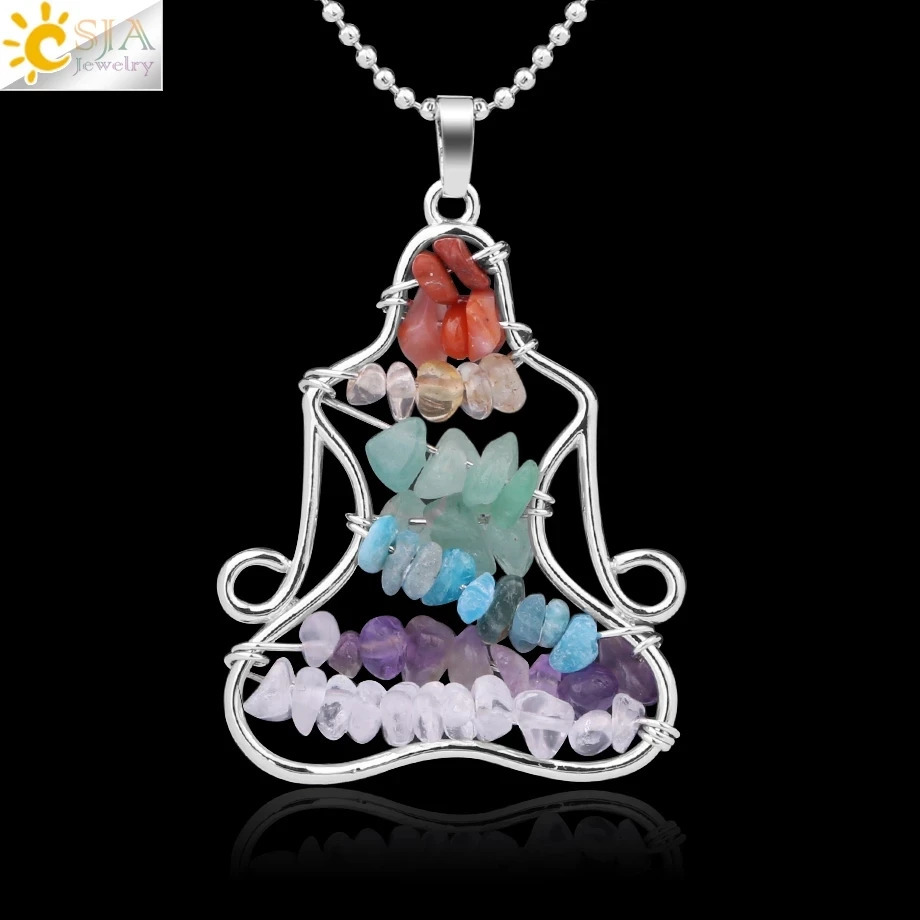 CSJA Natural Stone Jewelry Set suitable for women 7 chakras chip beads healing bracelet ring necklace earrings spiritual jewelry G693 241031