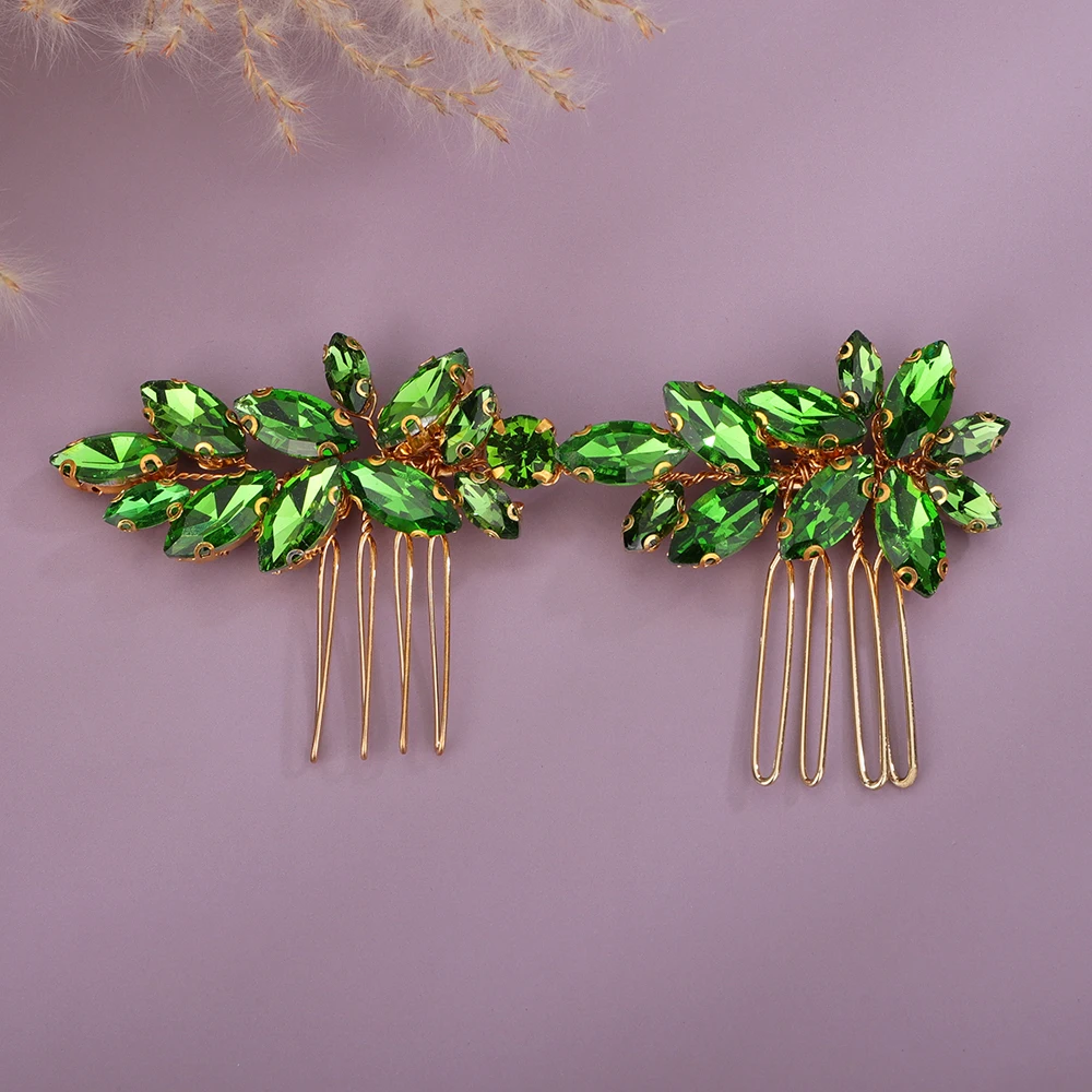 Red Rhinestone Bridal Hair Comb Party Handmade Black Wedding Head Jewelry Accessories Blue Silver Headpiece for Women and Girls