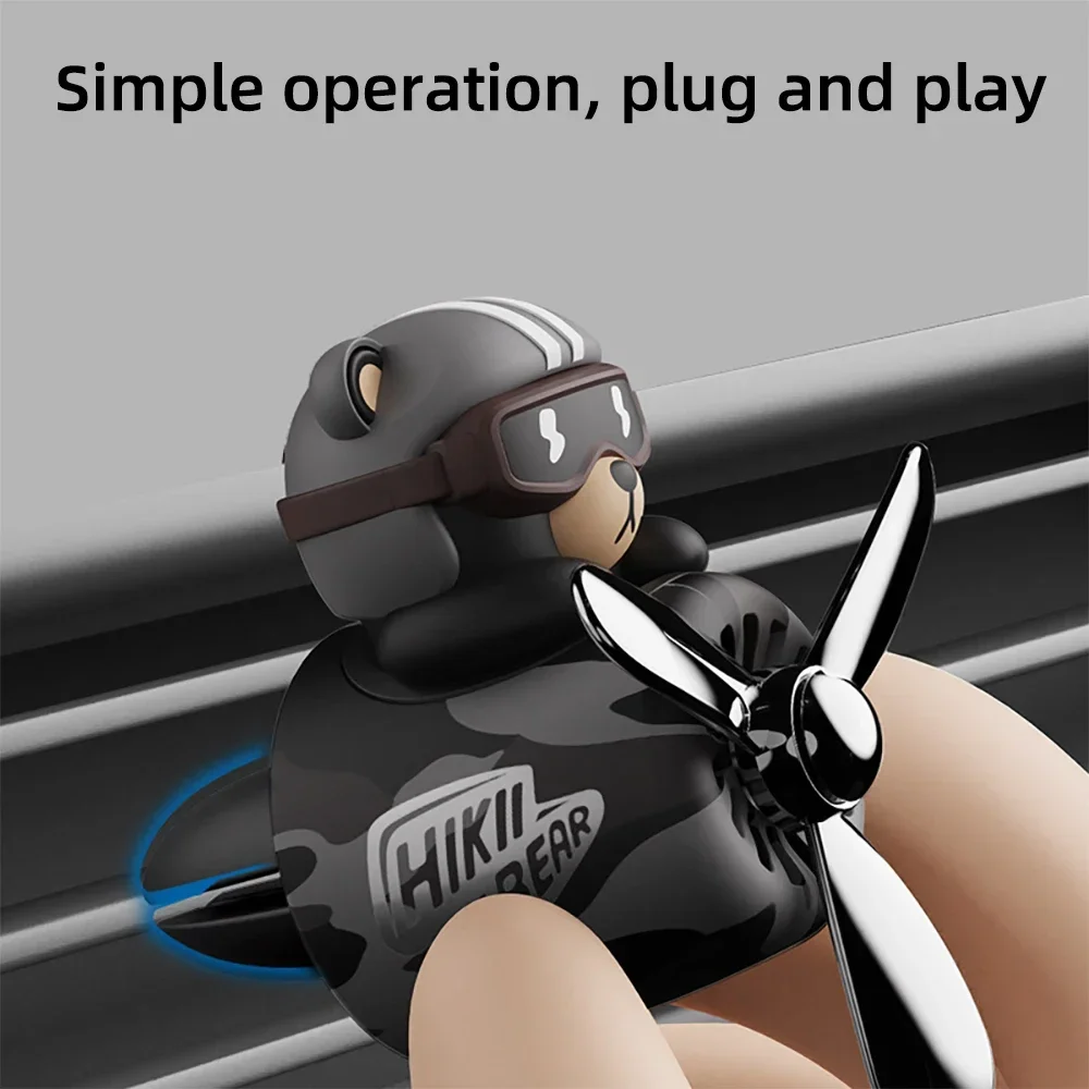 Car New Air Freshener Bear Pilot Car Interior Perfume Diffuser Rotating Propeller Outlet Vent Fragrance Magnetic Design Diffuse