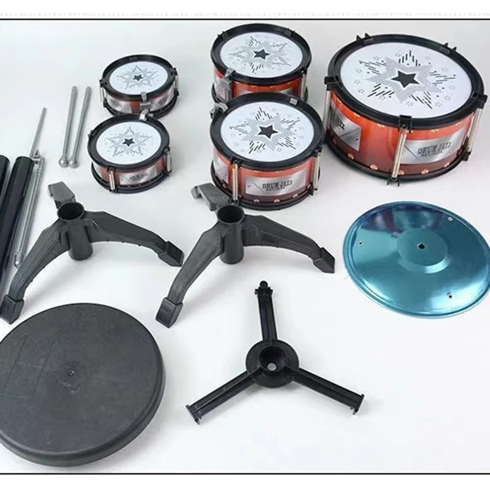 Jazz Drum Set for Kids 3 Drums / 5 Drums with Small Stool Drum Stick Set Music Instrument Educational Toys for Beginners Gifts