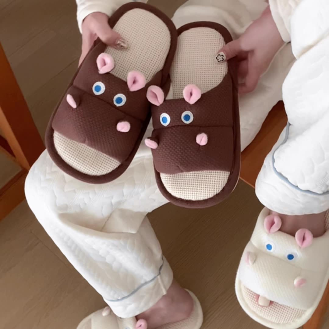 Casual fluffy slippers Ladies home flats Creative Cute Hippo linen girls Fashion Winter slippers House warm shoes